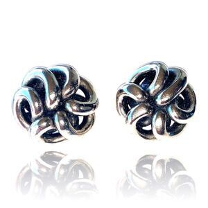 Abstract twisted silver tube earrings screw back mid century modern jetsons age